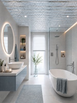 Реечный потолок 2 × 2 м — Небесный иней с хром-вставкой, комплект для ванной